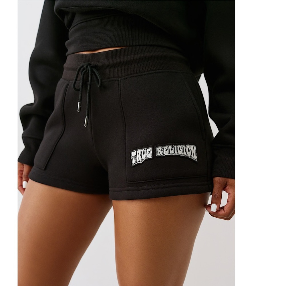 True Religion Black Athletic Shorts with Elastic Waistband